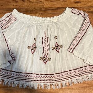 Topshop White and Red Embroidered Blouse